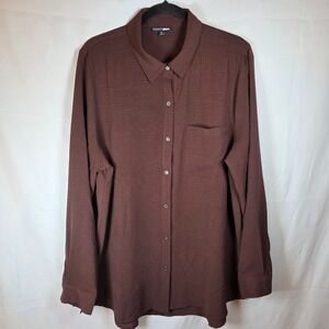 Fashion Nova Brown Textured Button Down Long Sleeve Shirt 1X TT3231 SET